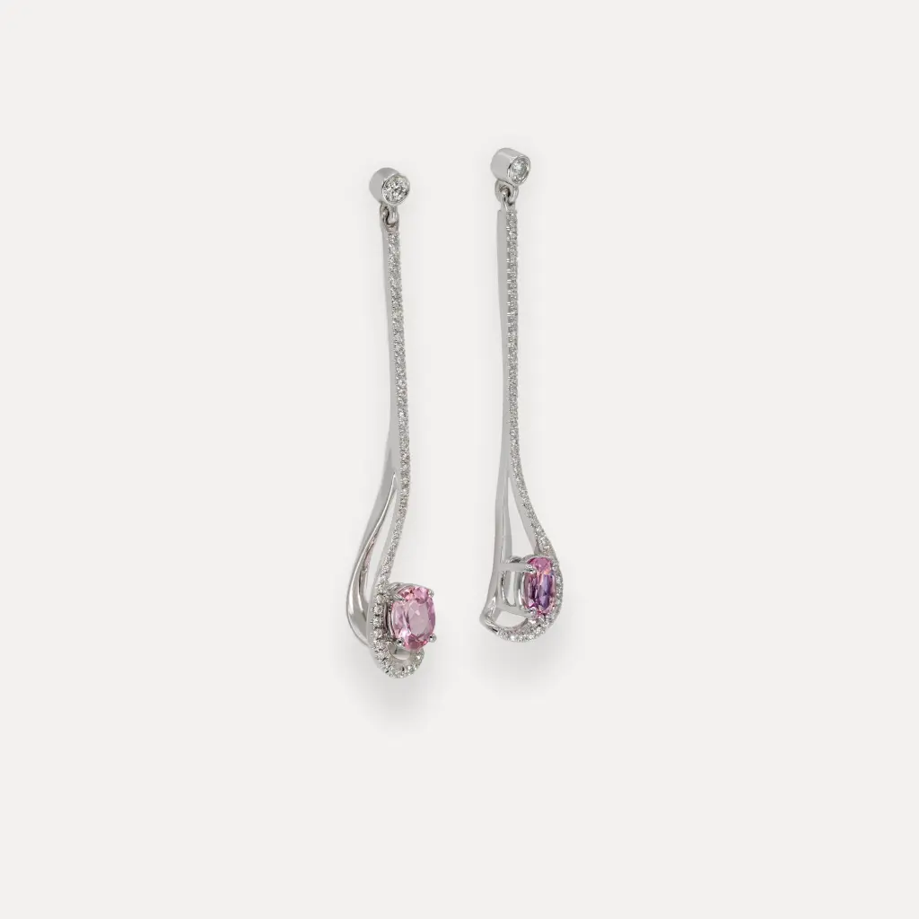 [8643] Boucle d'oreille  or blanc 18Kt 5,2g tourmaline 1,5ct. diamant 0,5ct.