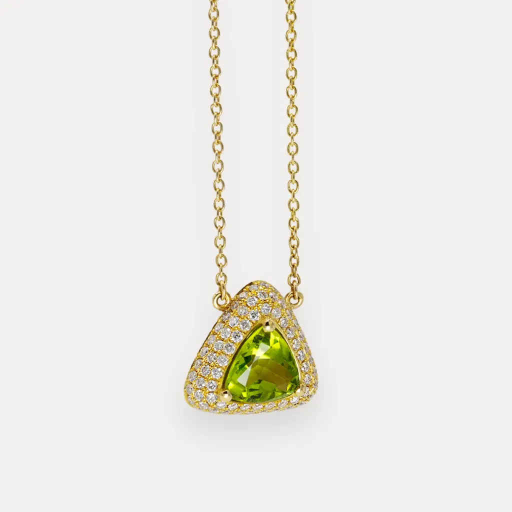Collier or jaune 18Kt. 4,2g péridot 1,65ct. diamant  0,53ct.