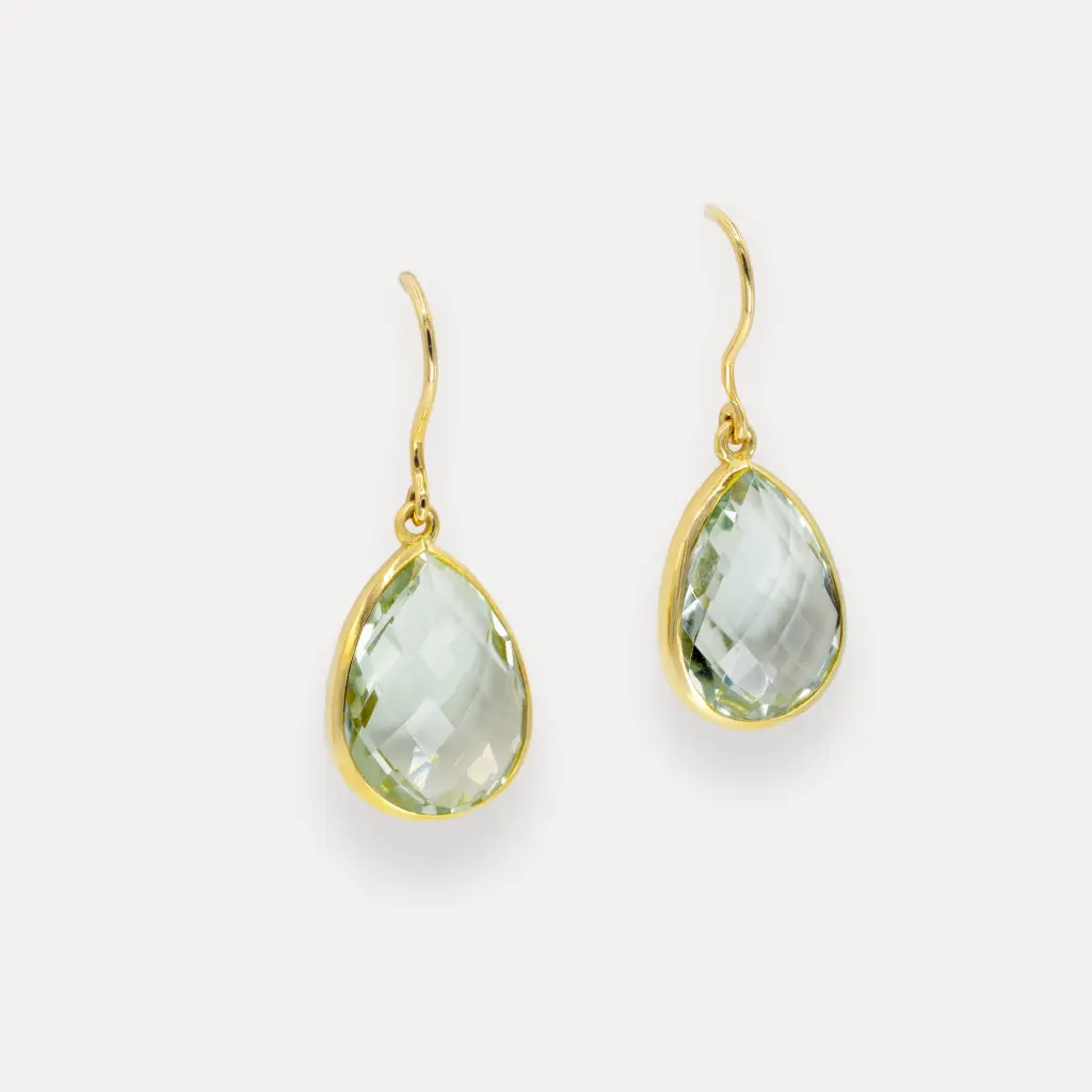 [8918] Boucle d'oreille or jaune 18Kt. 2,5g  prasiolite taille briolette goutte