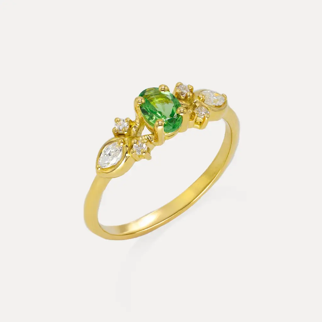 Bague  or jaune 18Kt. 2,8g  tsavolite  0,52ct. diamant 0,21ct.     