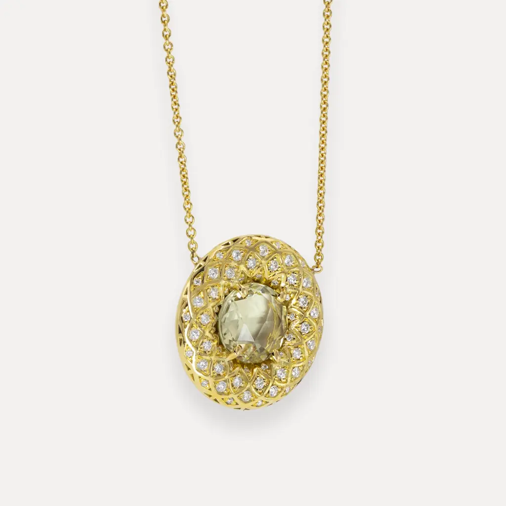 [9008] Collier or jaune 18K 9,3g citrine diamants 0,45ct