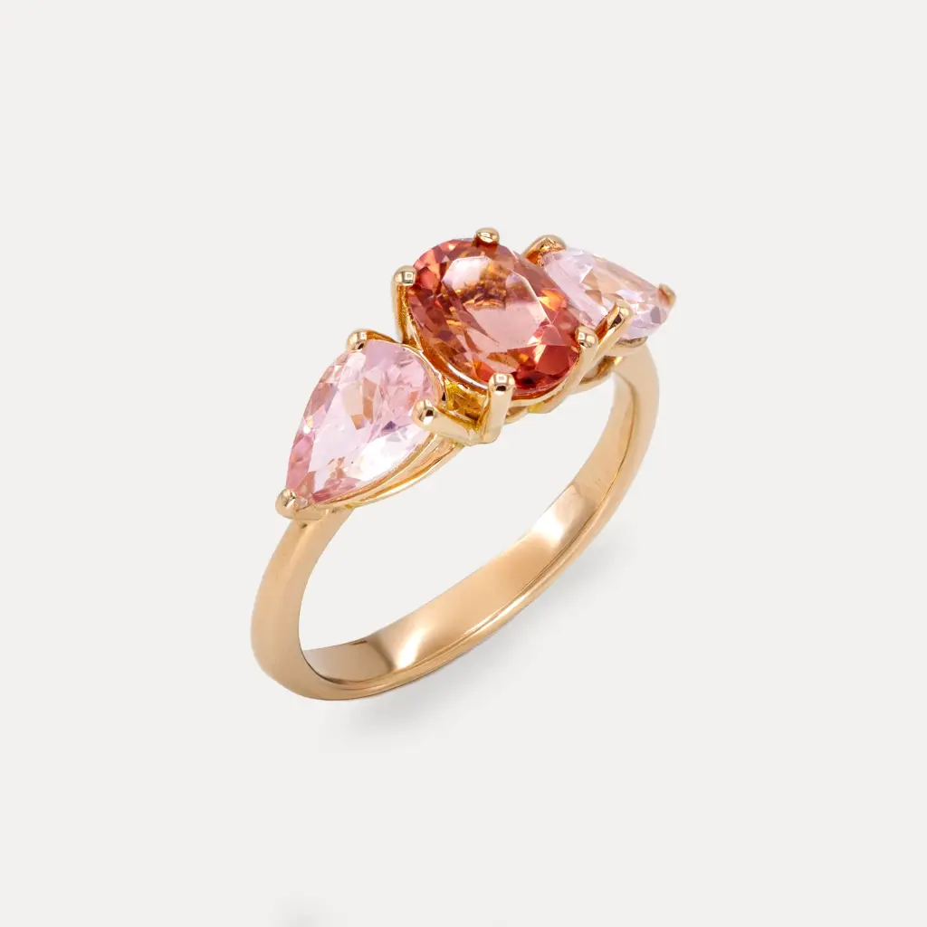 Bague or rose 18Kt. 3,4g tourmaline 1,16ct. tourmaline 2,9ct.